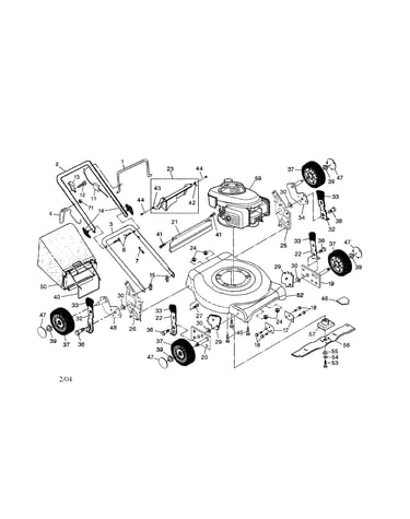 Engine/housing/handle/bag/wheels