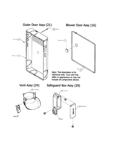 Outer door/blower door/vent