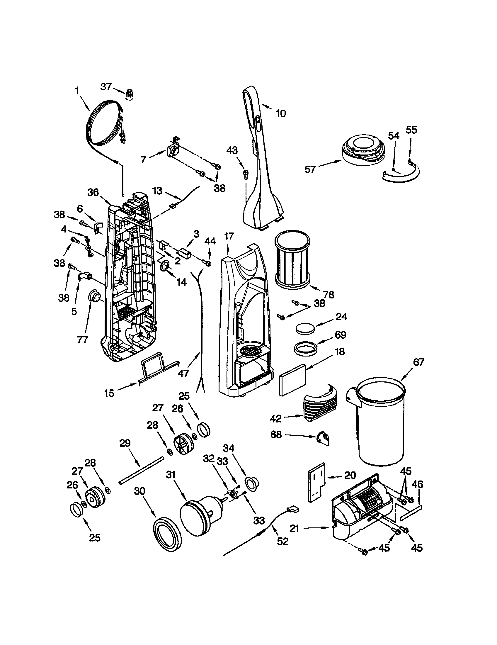 Dust compartment and motor