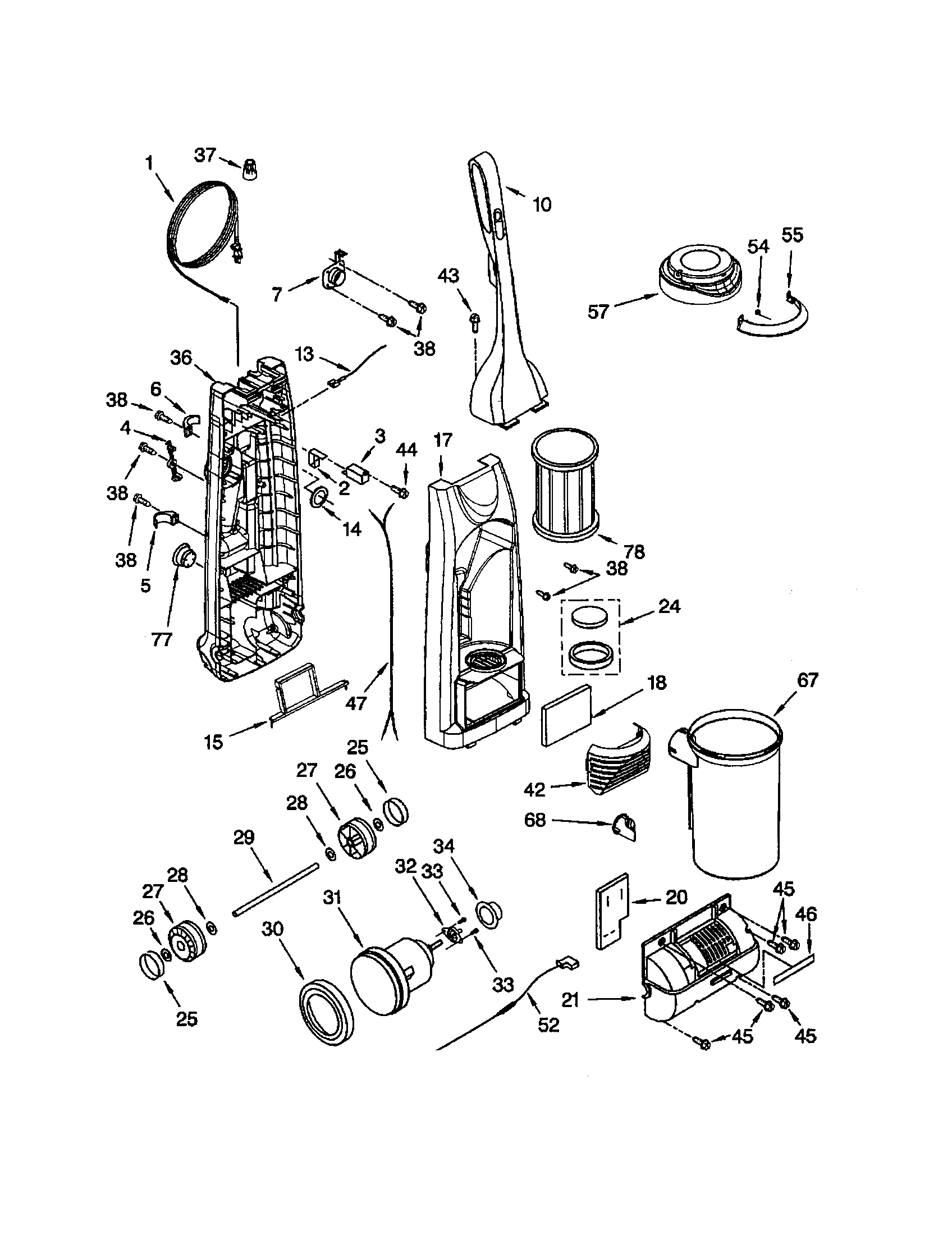 Dust compartment and motor