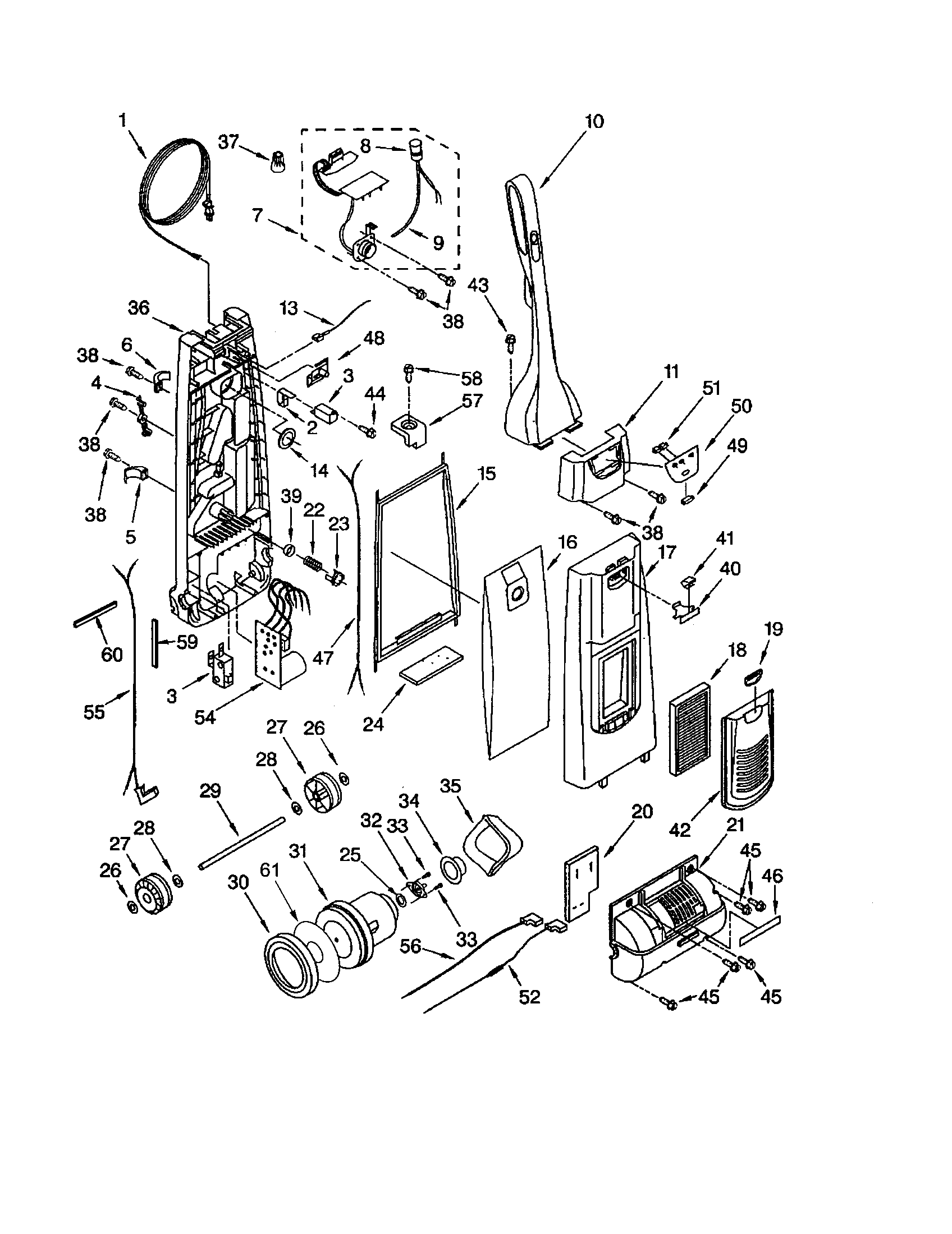 Dust compartment and motor