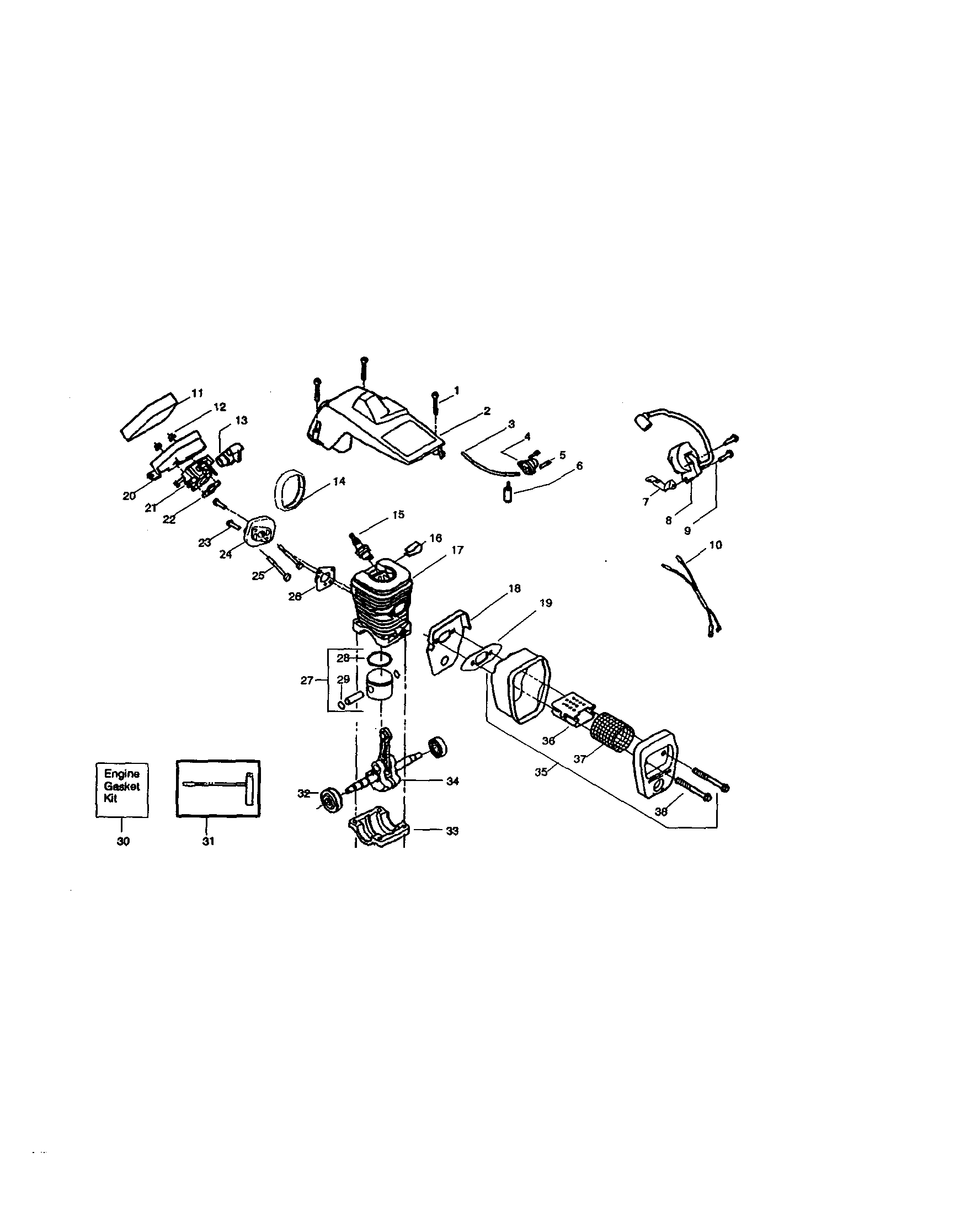 Cylinder/shield/crankshaft