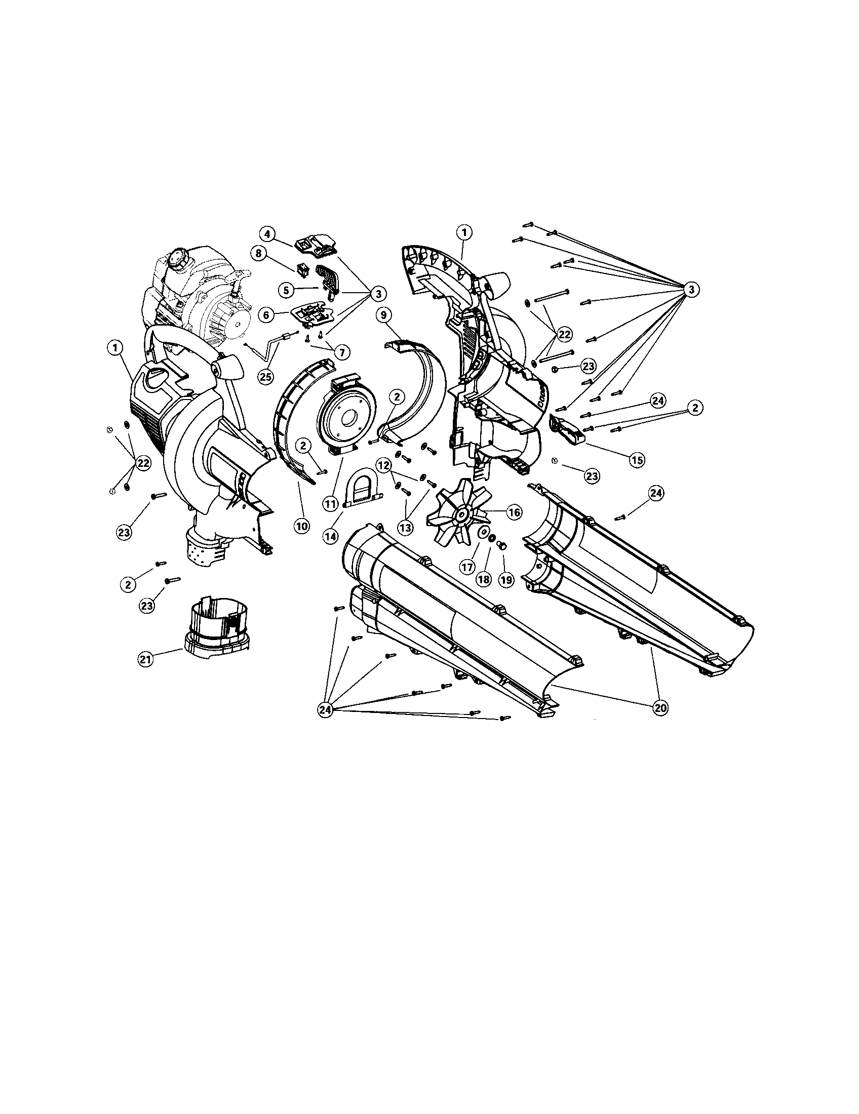 Engine/blower/vac tube
