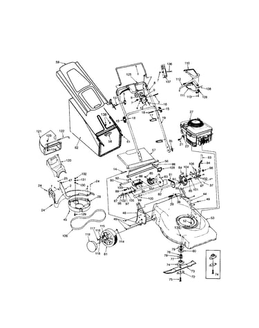 Deck/bag/handle/wheels/engine