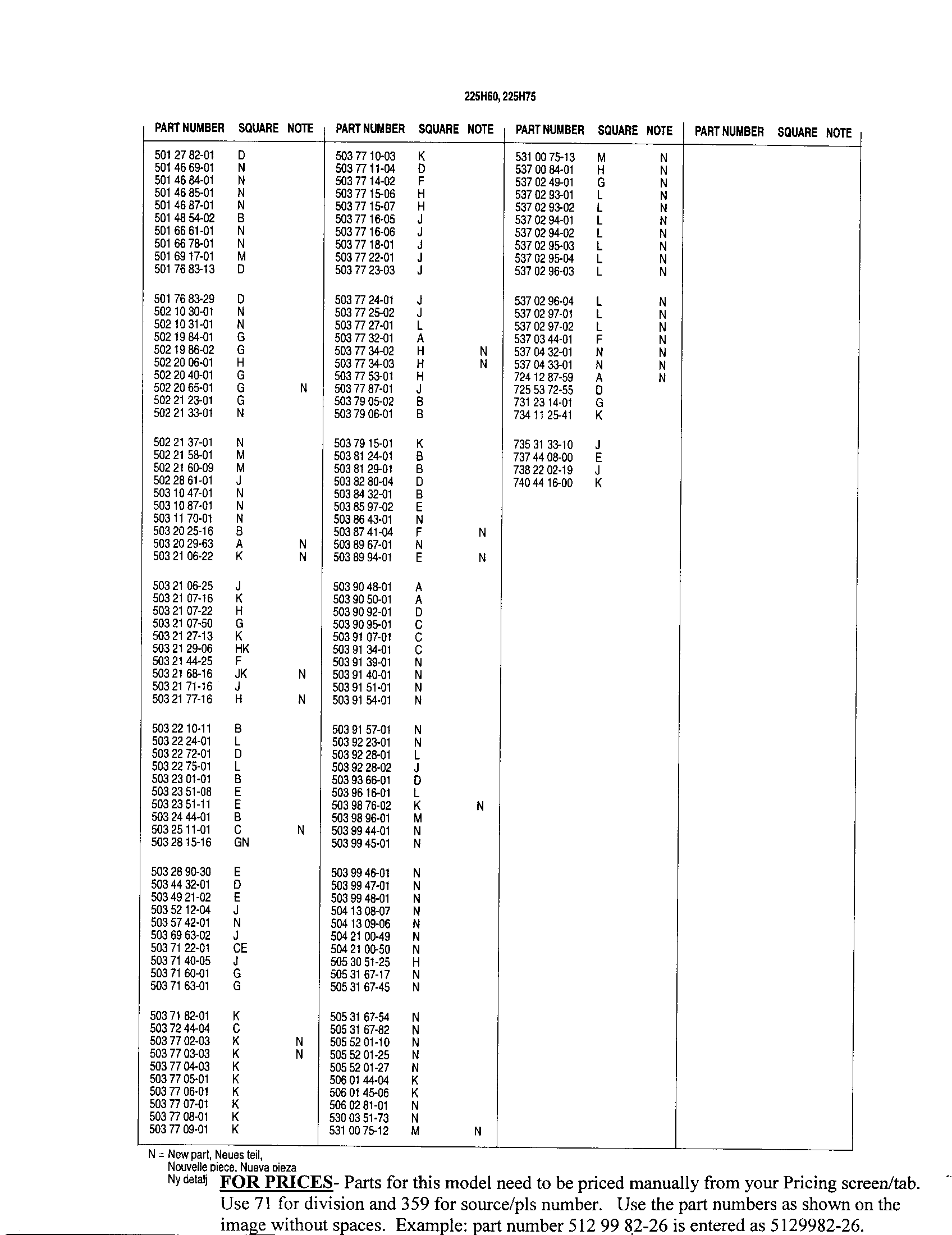 Parts lists