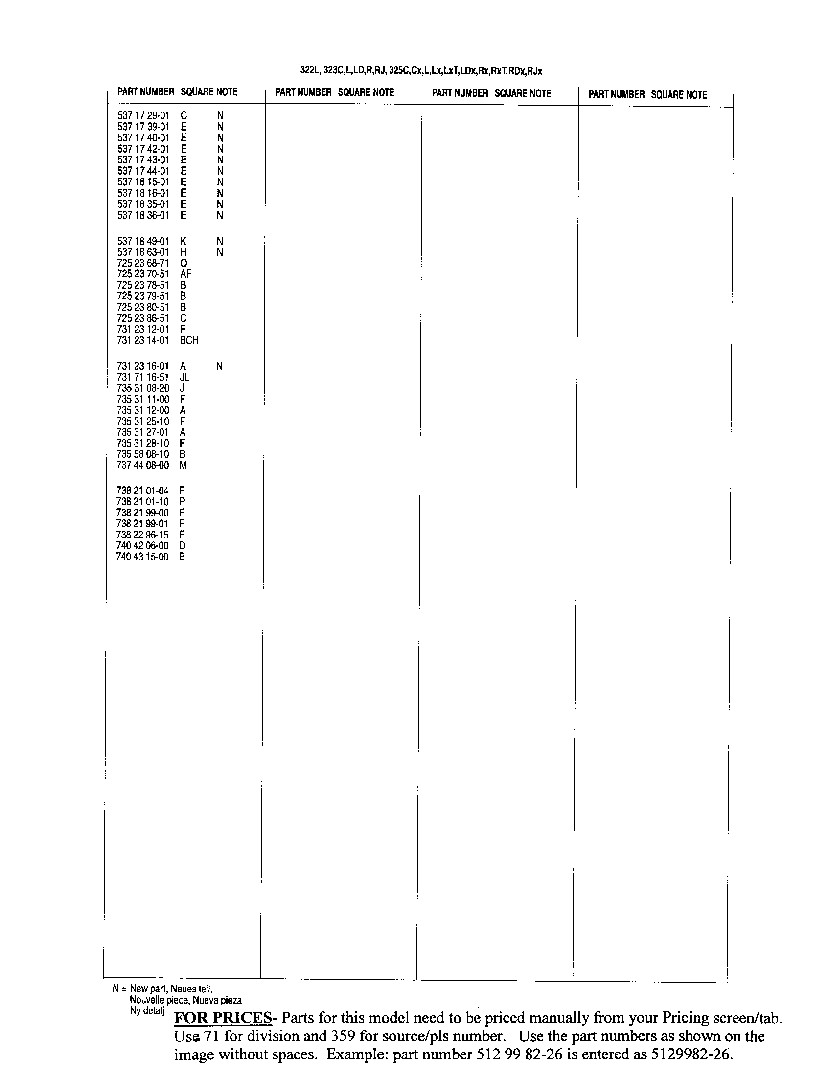 Parts lists