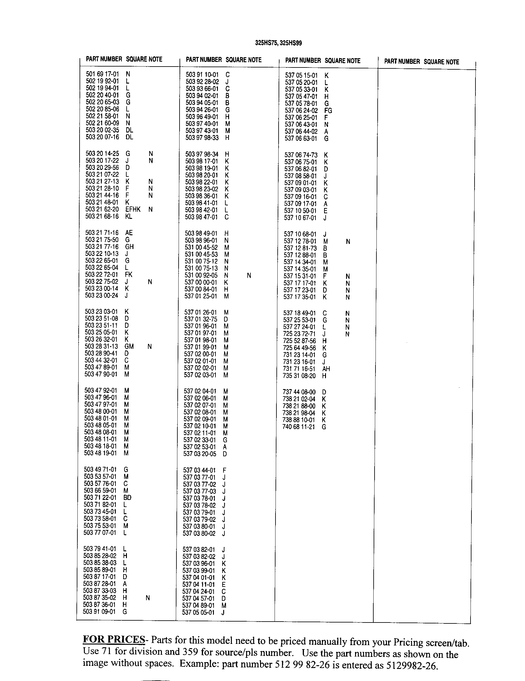 Parts lists