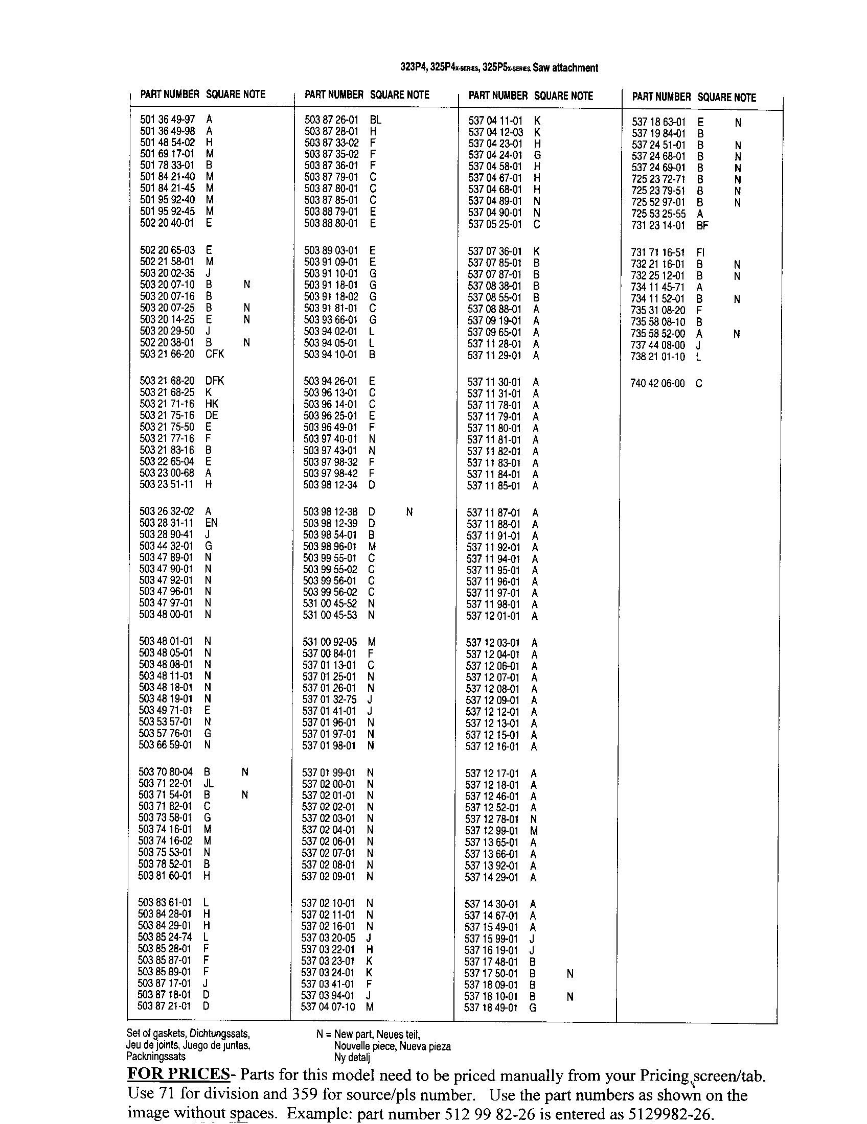 Parts lists