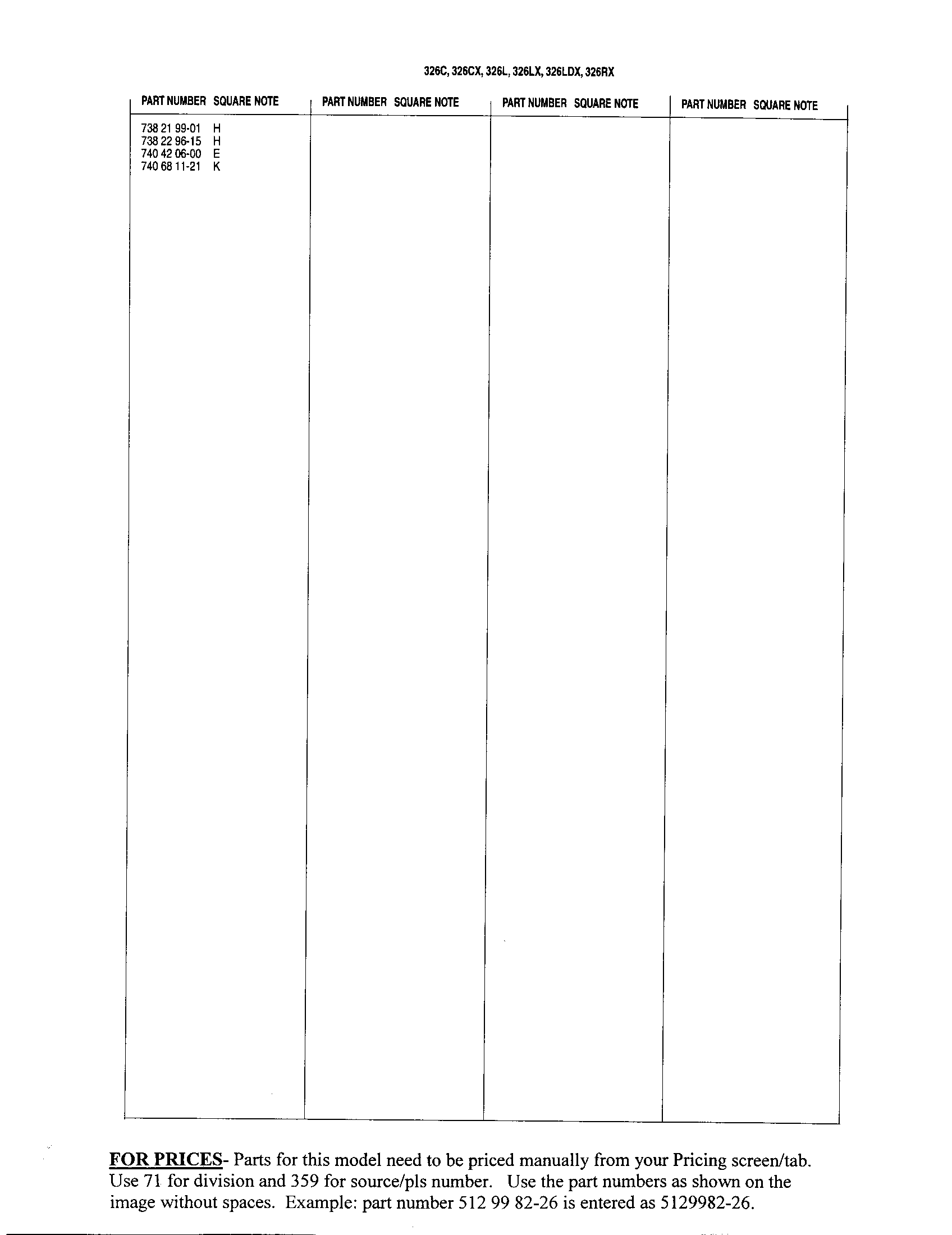 Parts lists