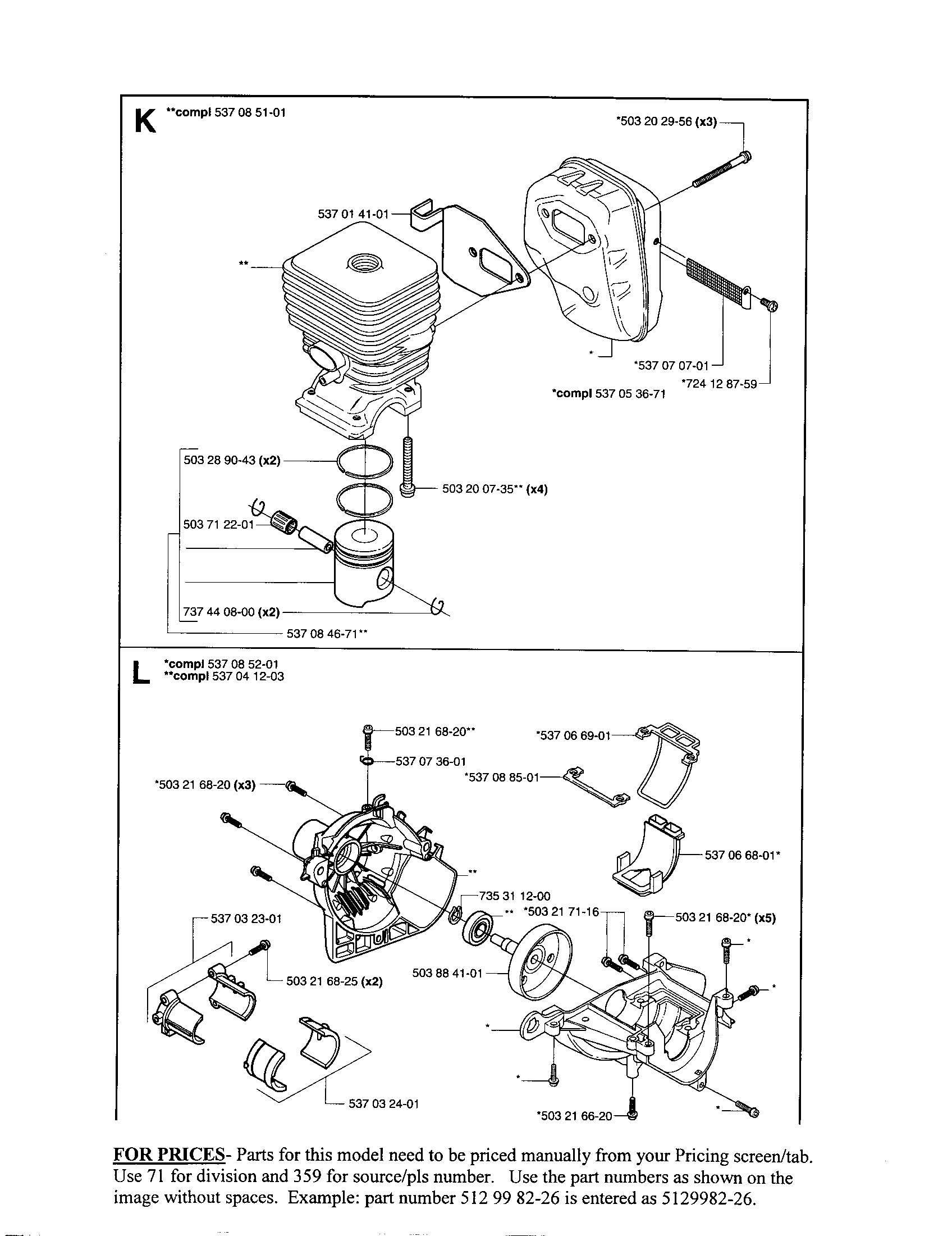 Cylinder,muffler,housing,clutch drum