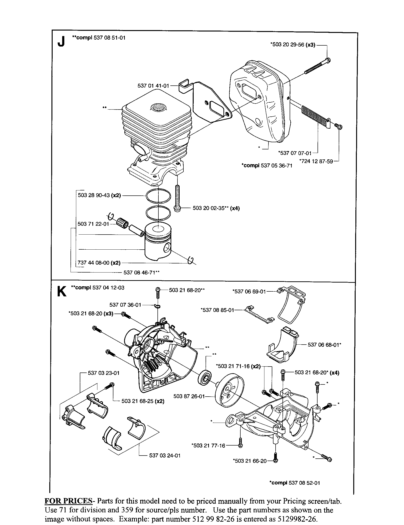Muffler, cylinder, clutch, housing