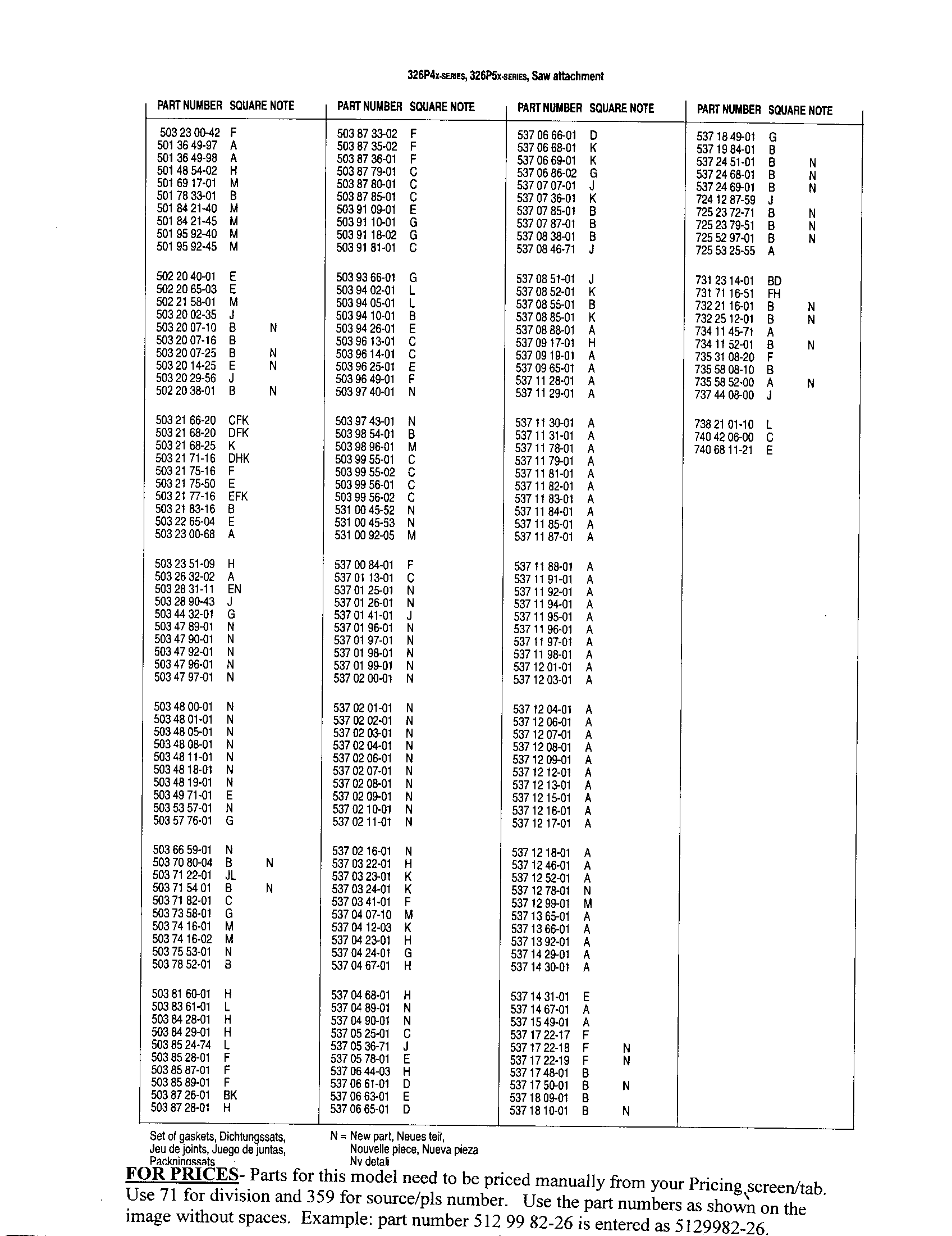 Parts lists
