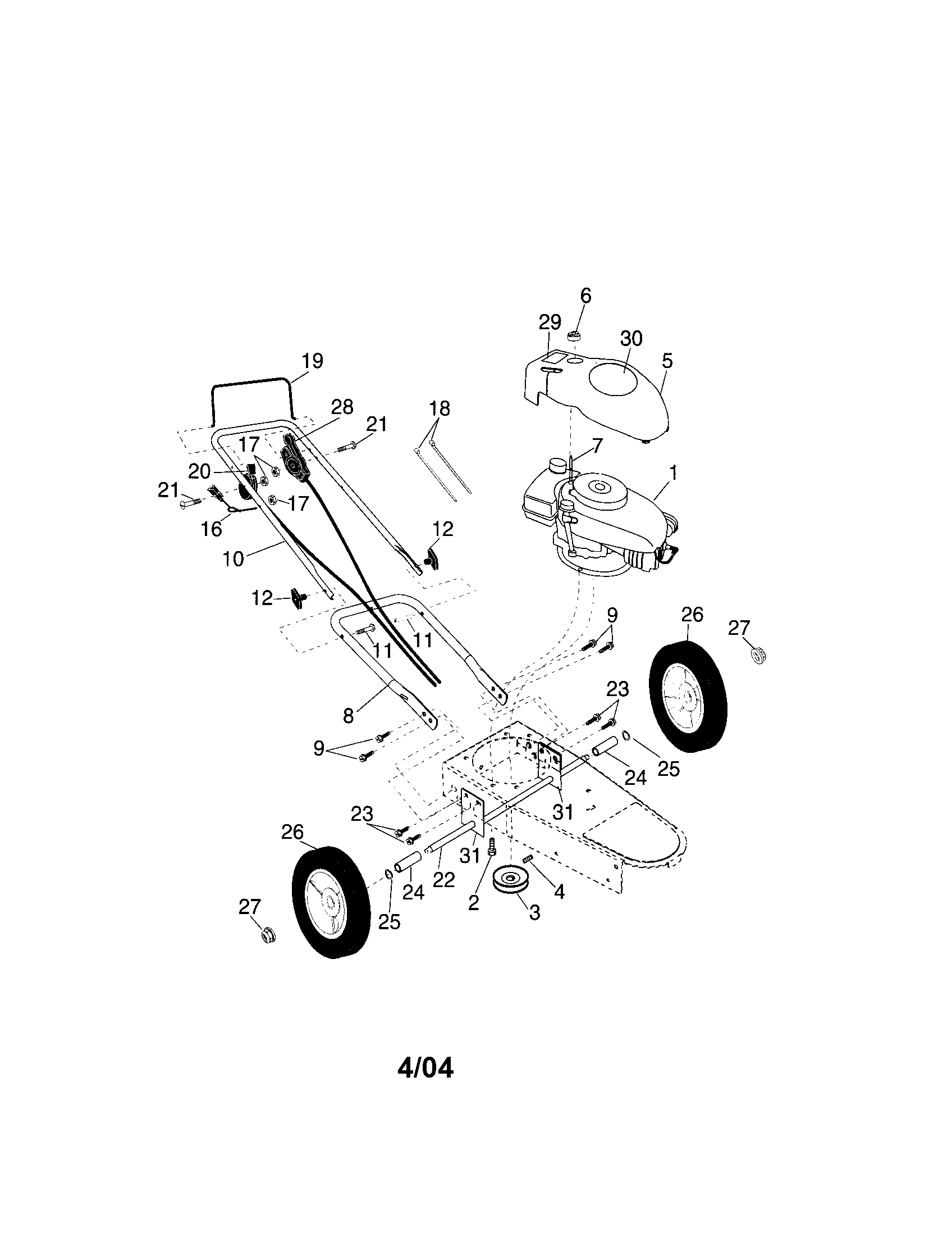 Engine/handle/wheels