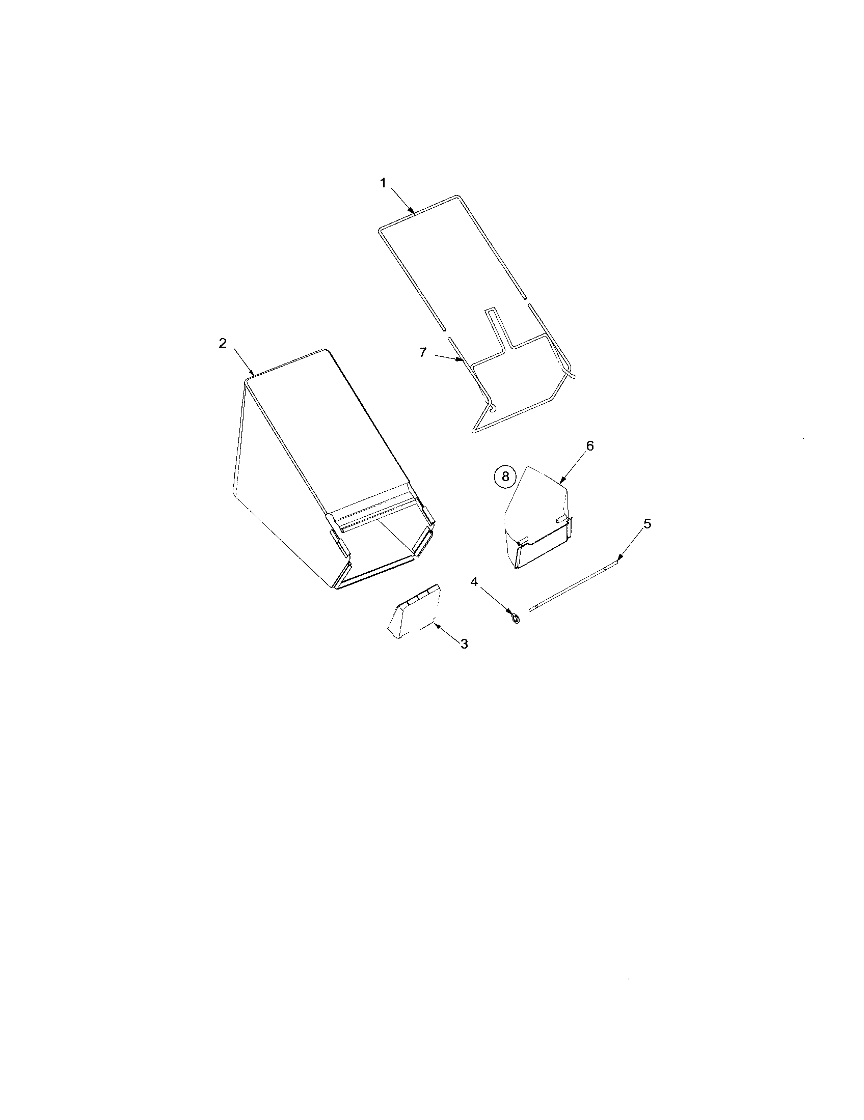 Chute deflector/bag frame/bag