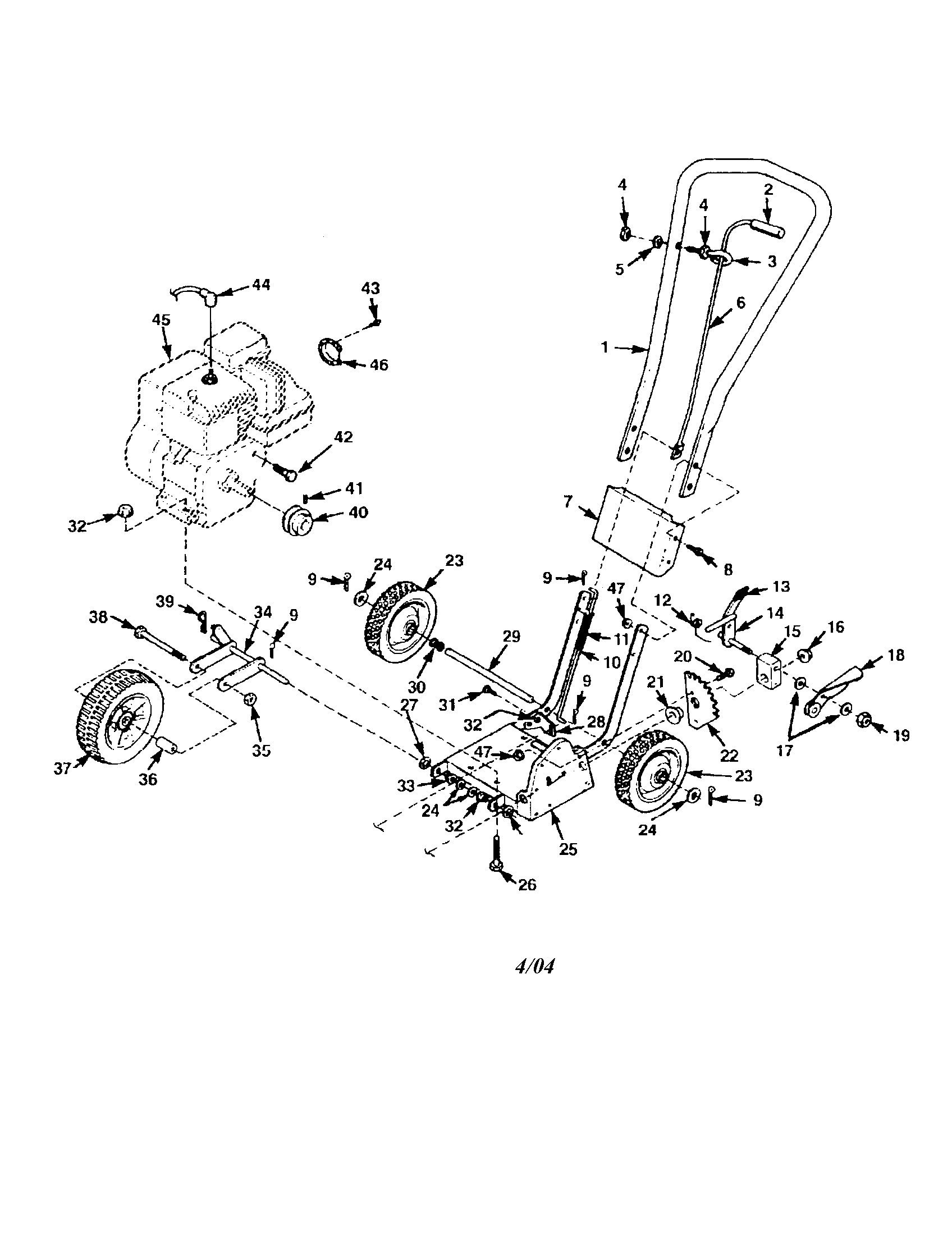 Engine/handle/wheels