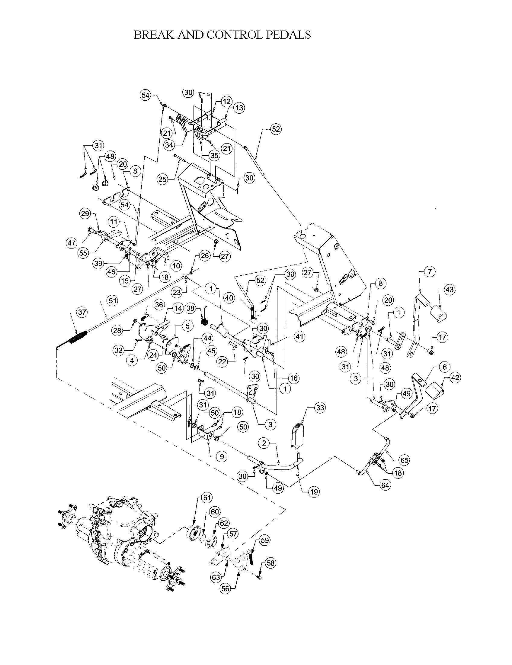 Brake and control pedals