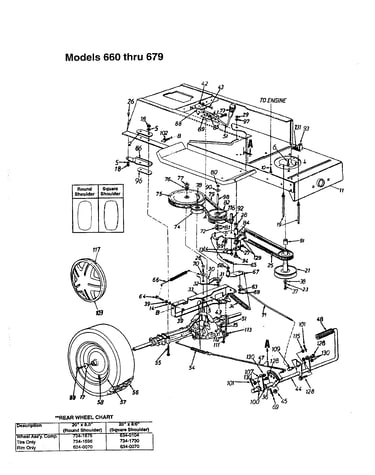 Lower frame / wheel - 660 thru 679