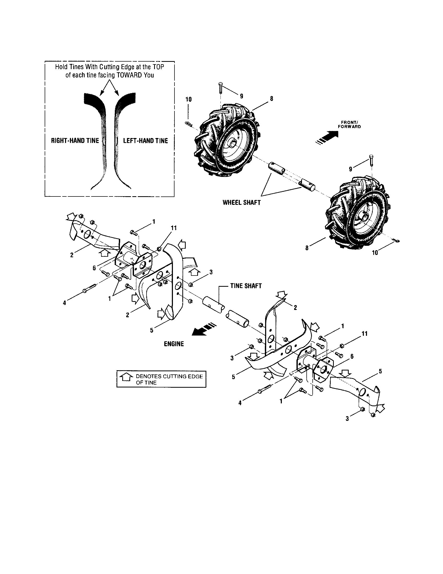 Wheel shaft/tine shaft