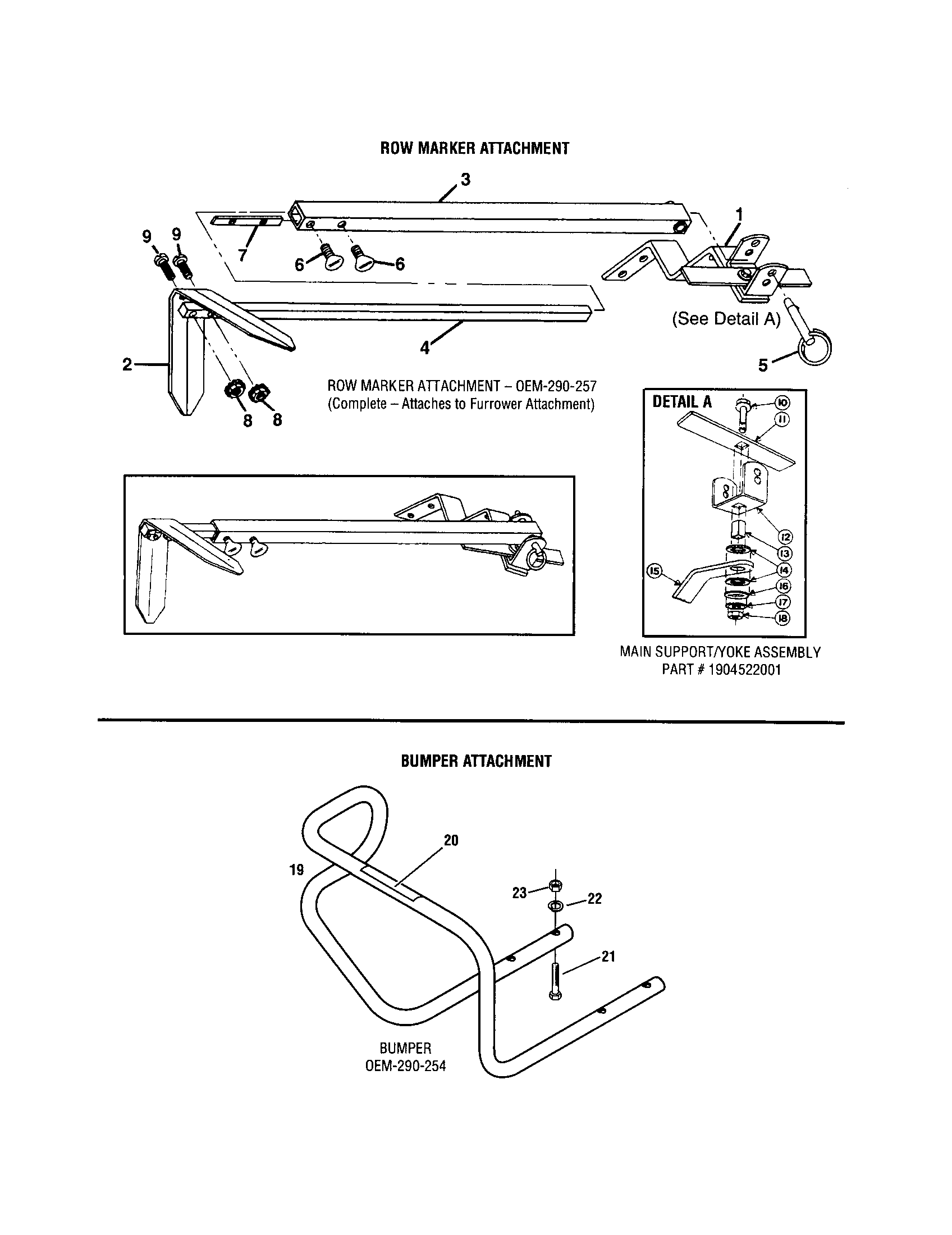 Row marker attachment/bumper