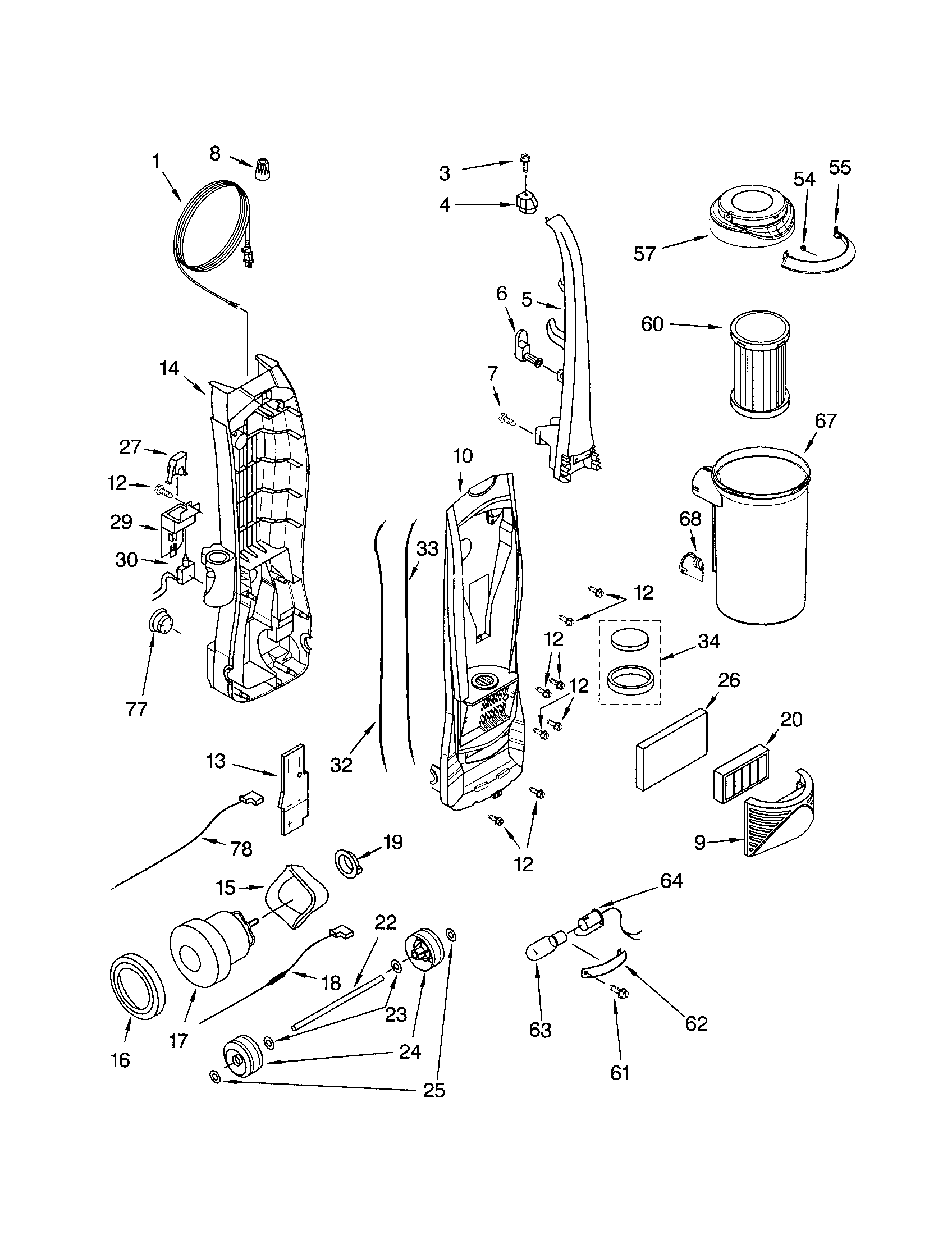 Dust compartment and motor