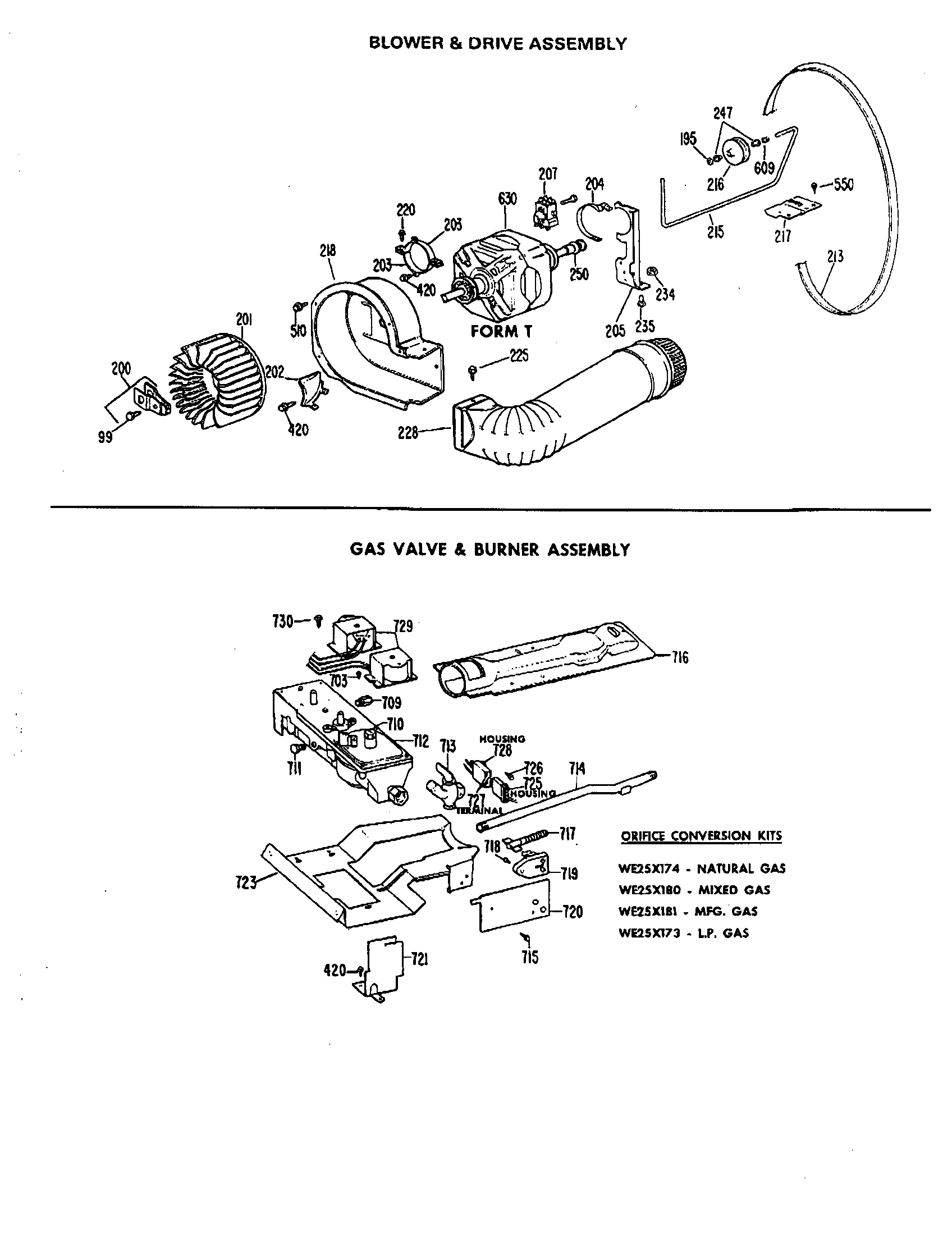 Blower/drive/gas valves/burner