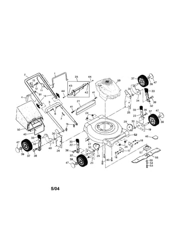 Engine/handle/housing/wheels