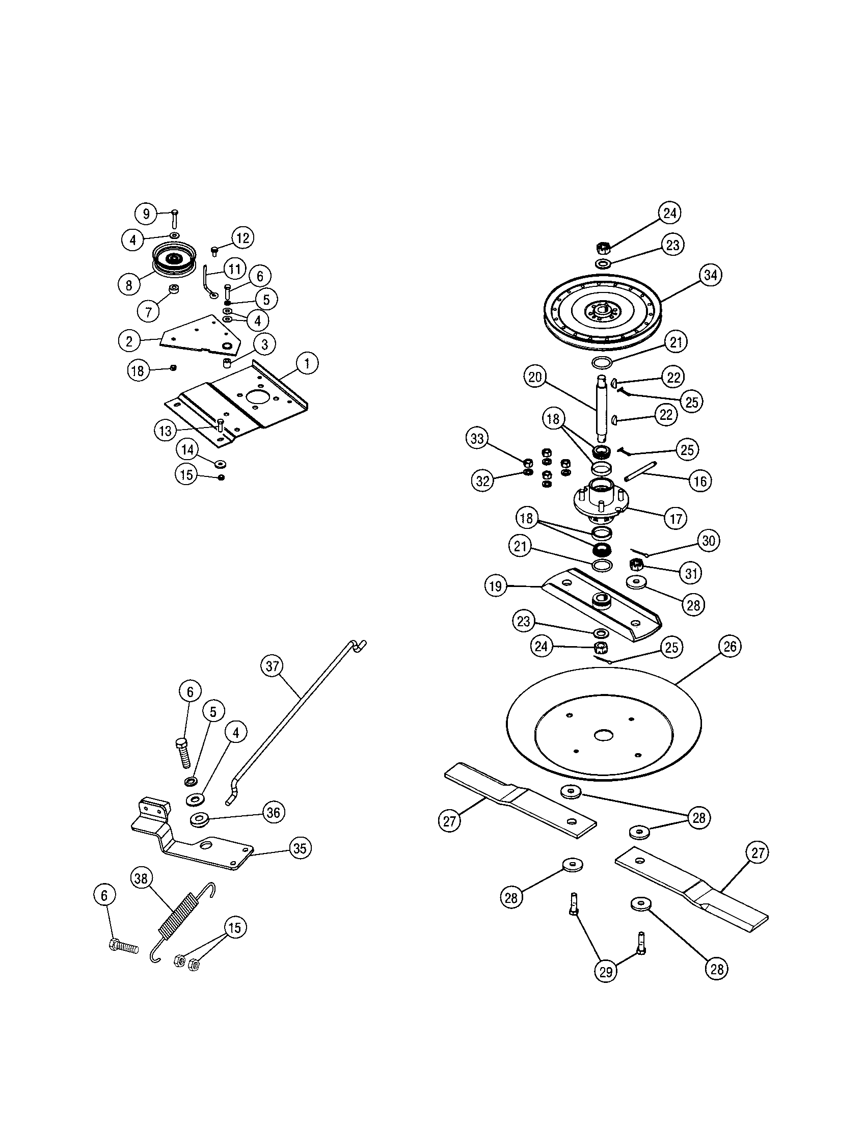 Idler arm/hub glade/shaft spindle