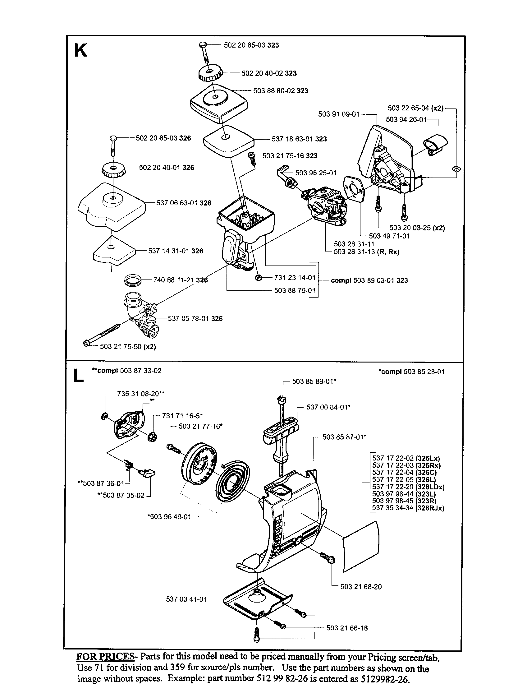 Air filter/carburetor/starter