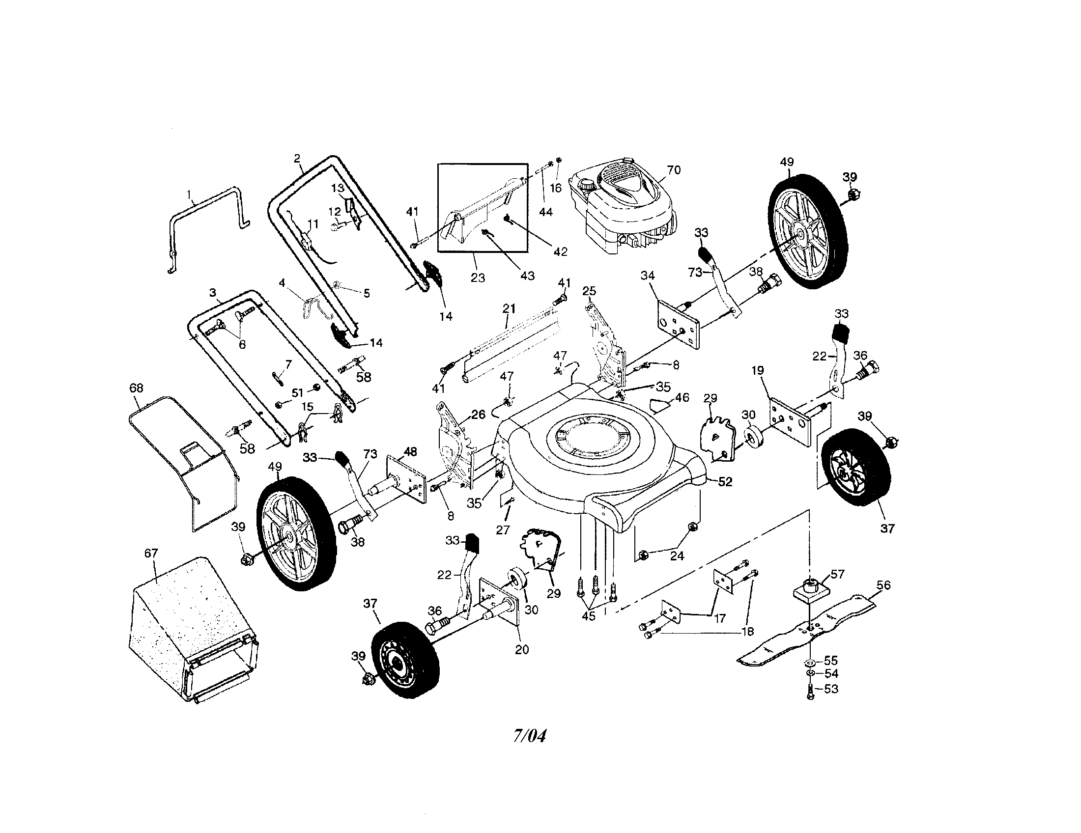 Engine/housing/handle/wheels