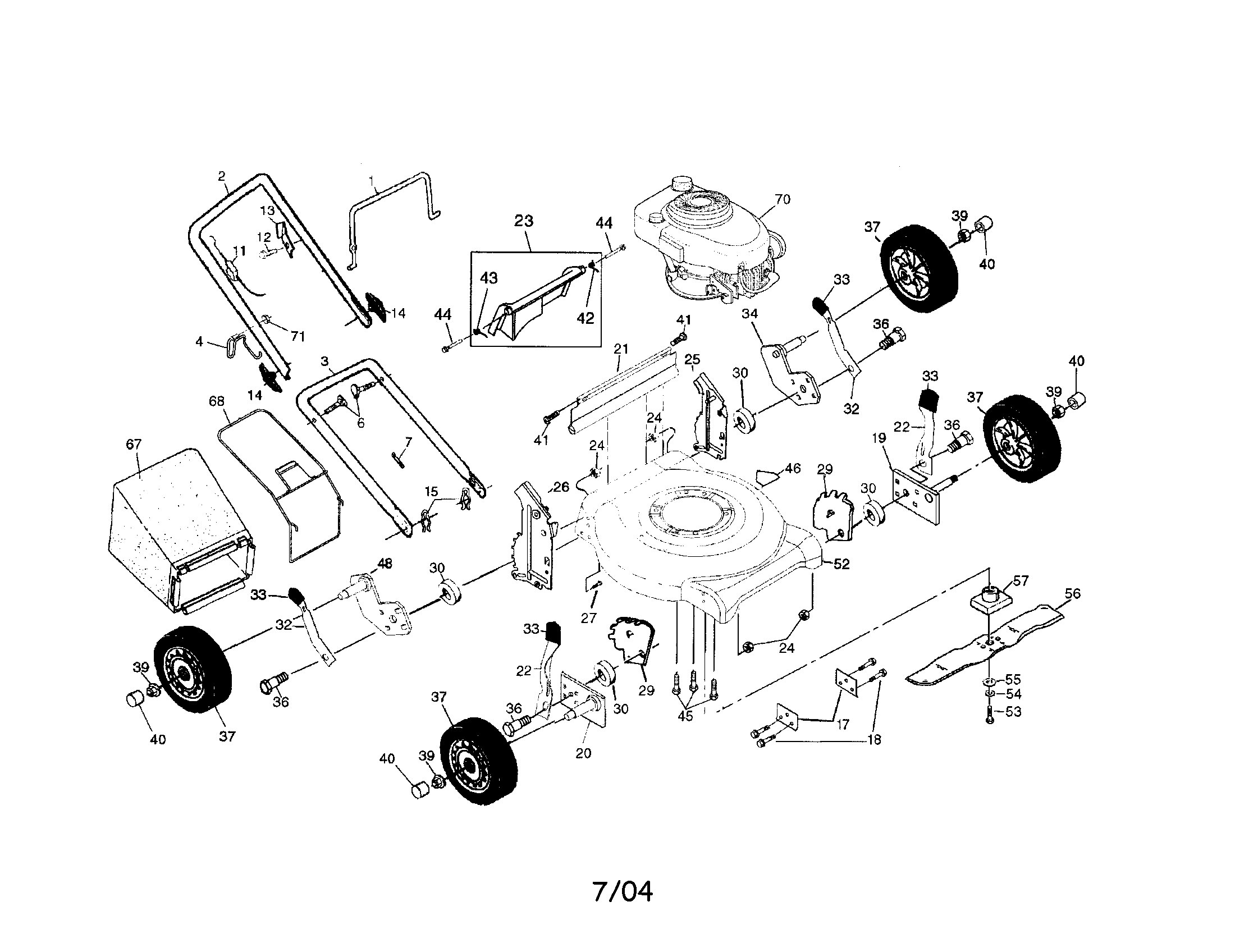 Engine/housing/handle/bag/wheels
