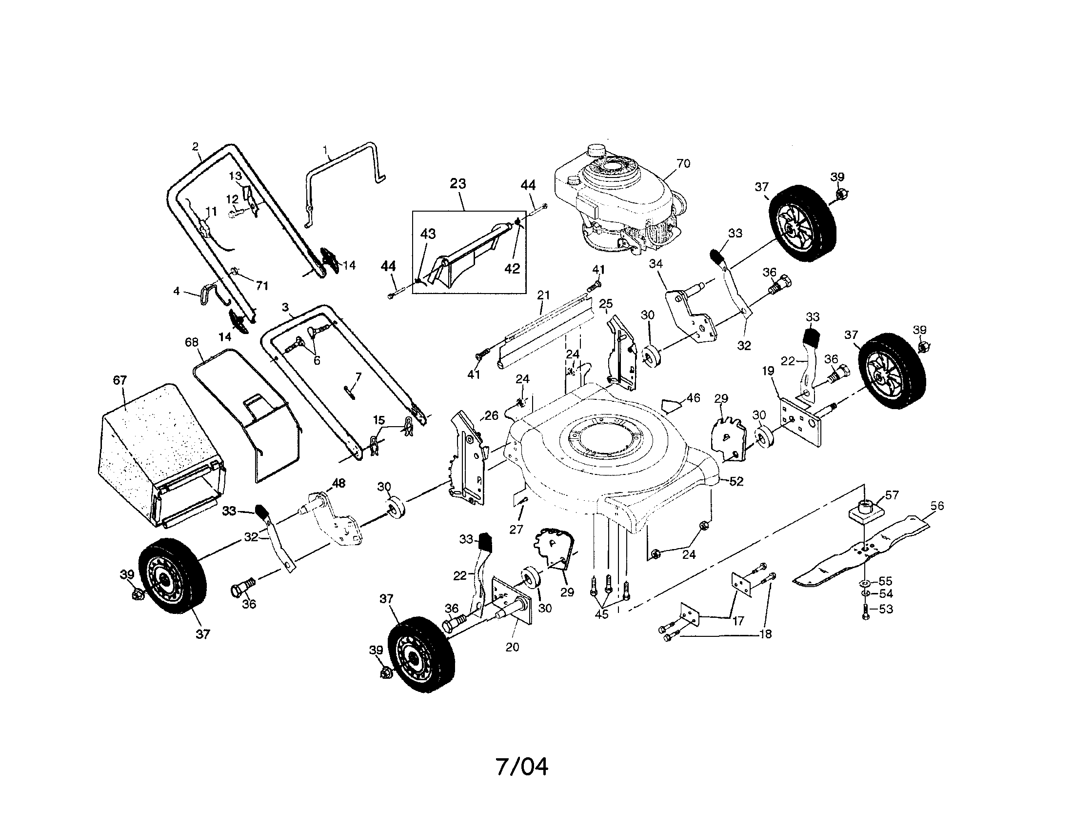 Engine/handle/wheels/housing/bag