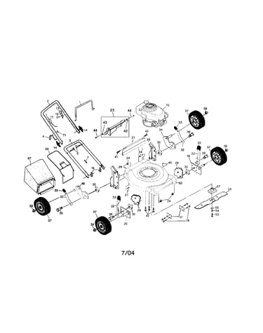 Engine/handle/wheels/housing/bag