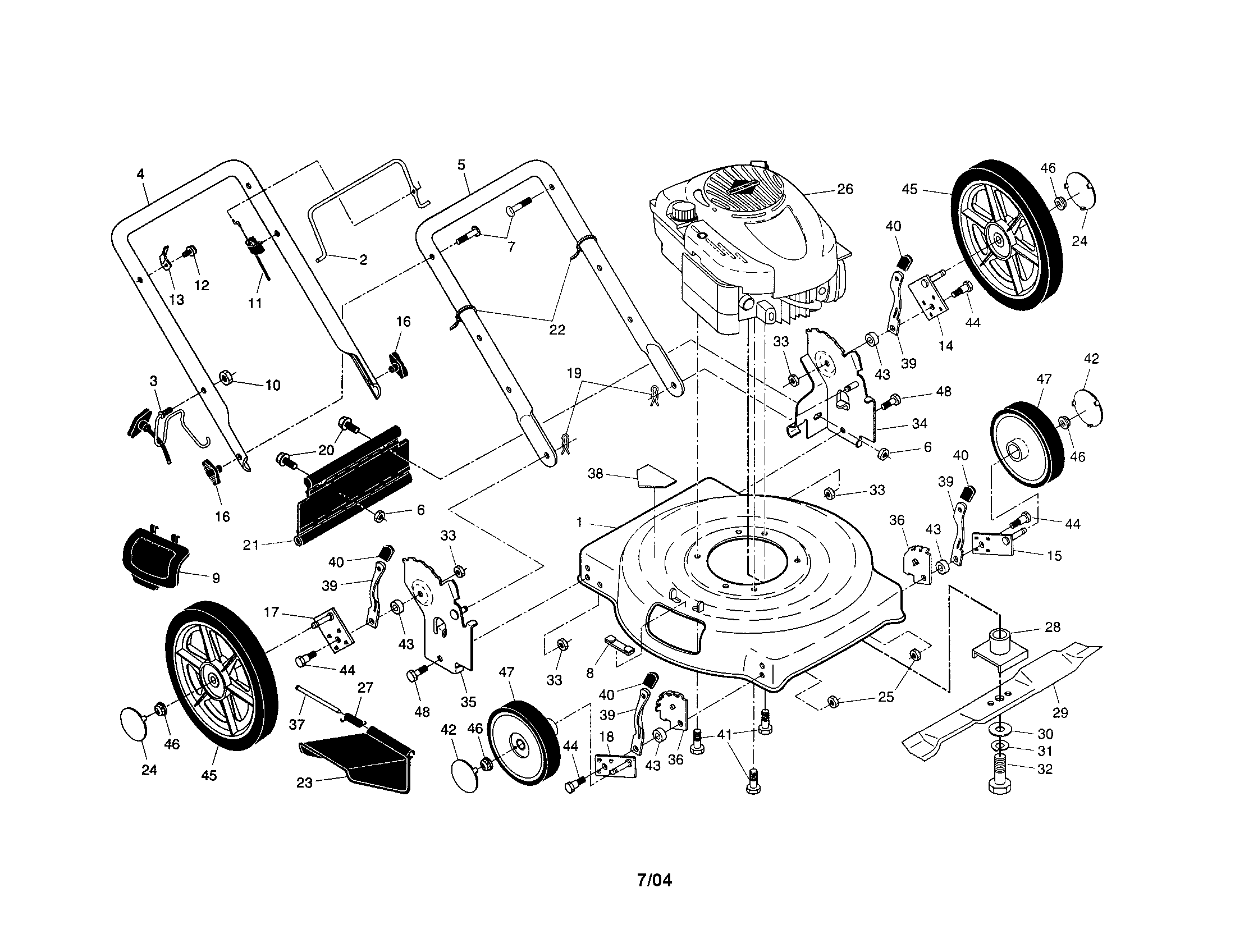 Engine/housing/handle/wheels