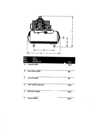 Overall width and height/tank outlet