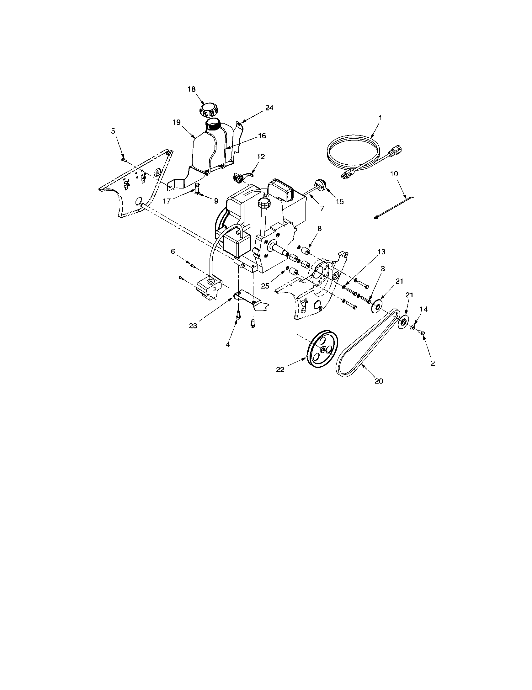 Fuel tank/v-belt/pulley