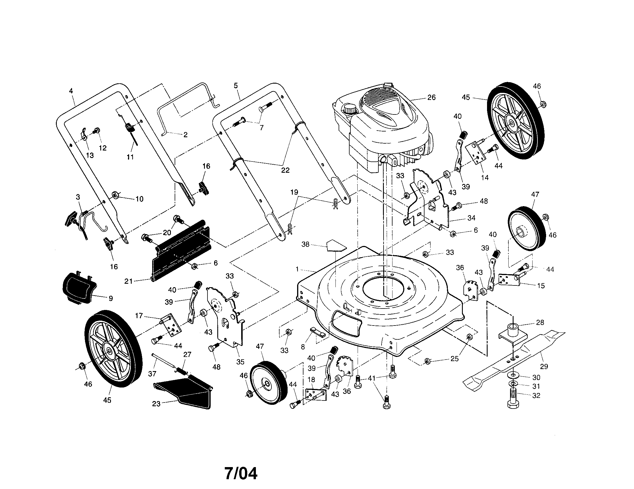 Engine/housing/handle/wheels