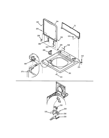 Cabinet, top/door/door switch
