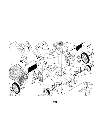 Engine/housing/handle/wheels/bag