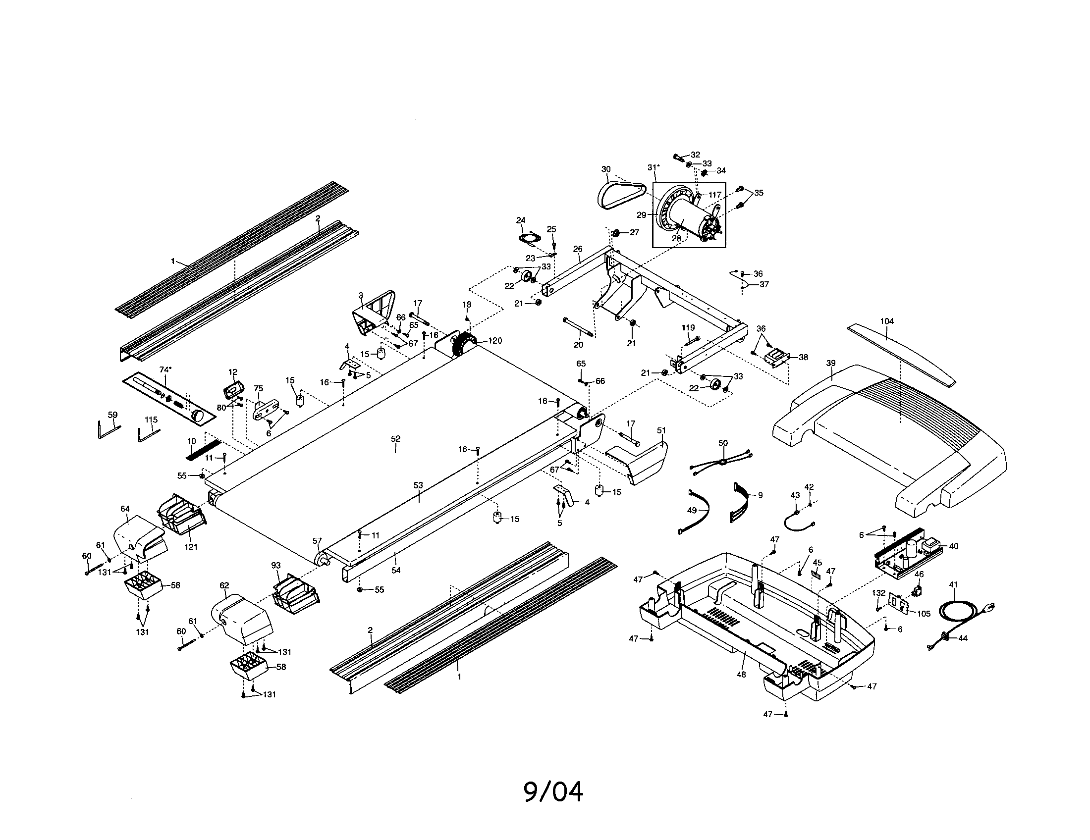 Walking belt/motor/belly pan