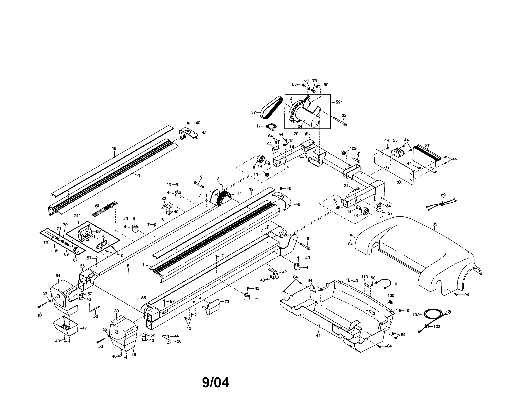 Walking belt/motor/belly pan