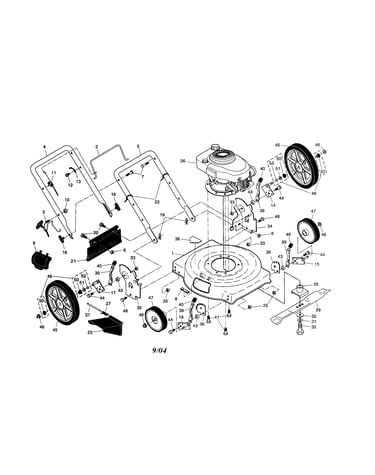 Engine/housing/handle/wheels