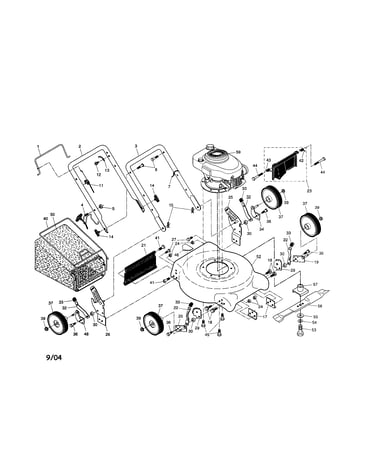 Engine/housing/handle/bag/wheels