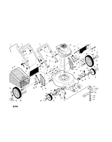 Engine/housing/handle/wheels/bag