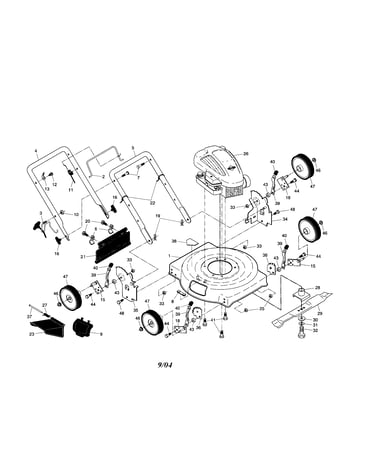 Engine/housing/hndle/wheels