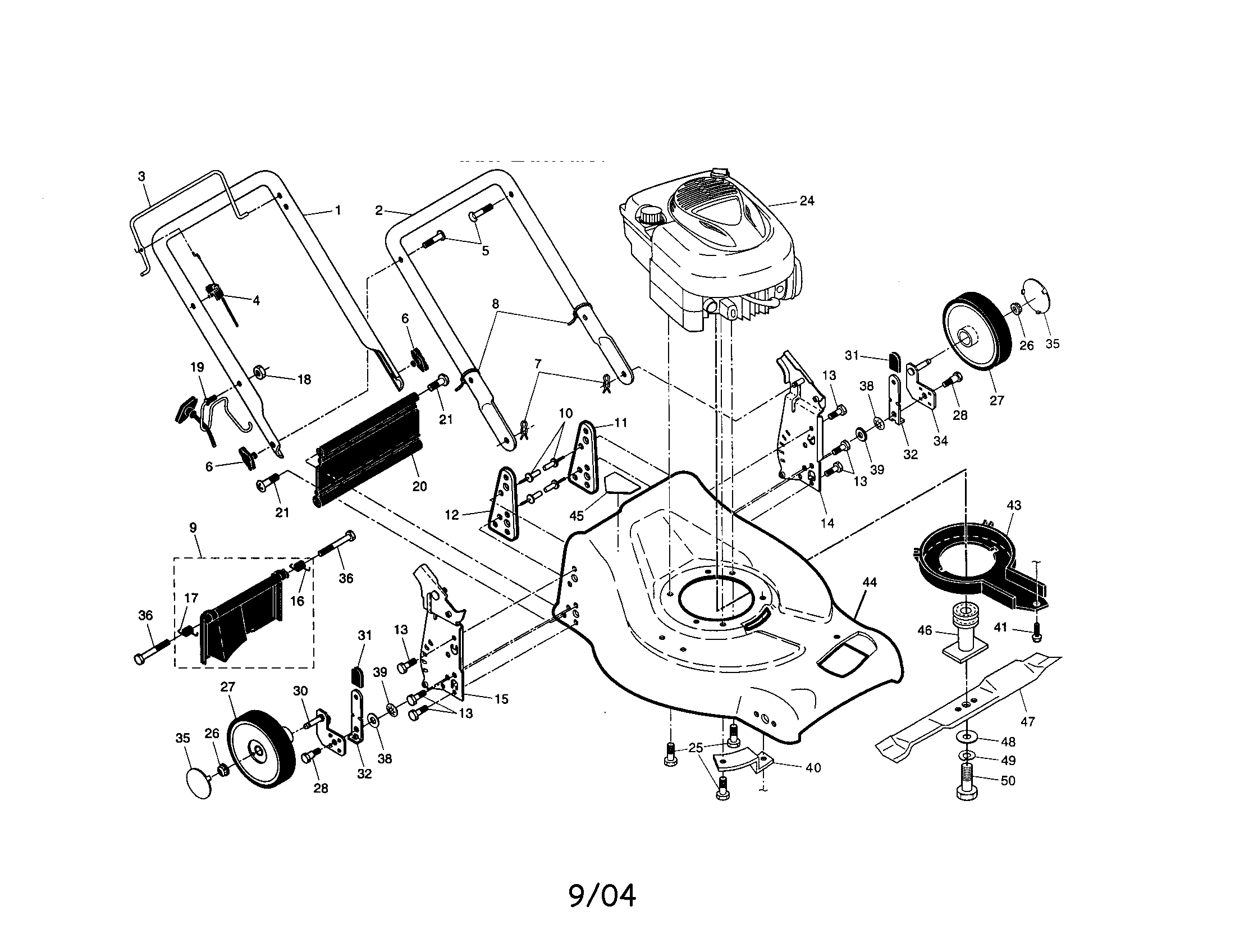 Engine/housing/handle/blade