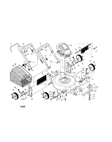 Engine/handle/housing/bag/wheels