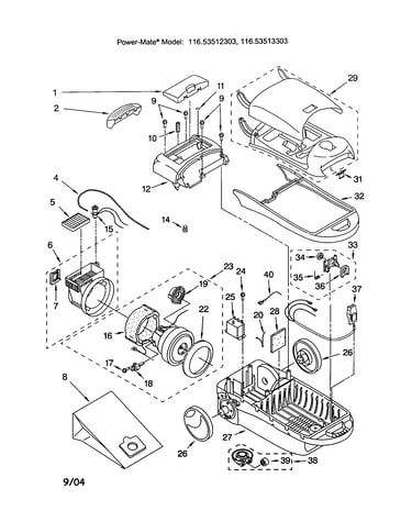 Motor, fan/wheels/base/dust box