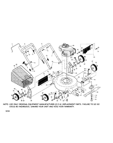 Engine/bag/housing/handle/wheels