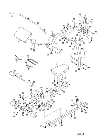 Base/curl pad/seat/fivot frame
