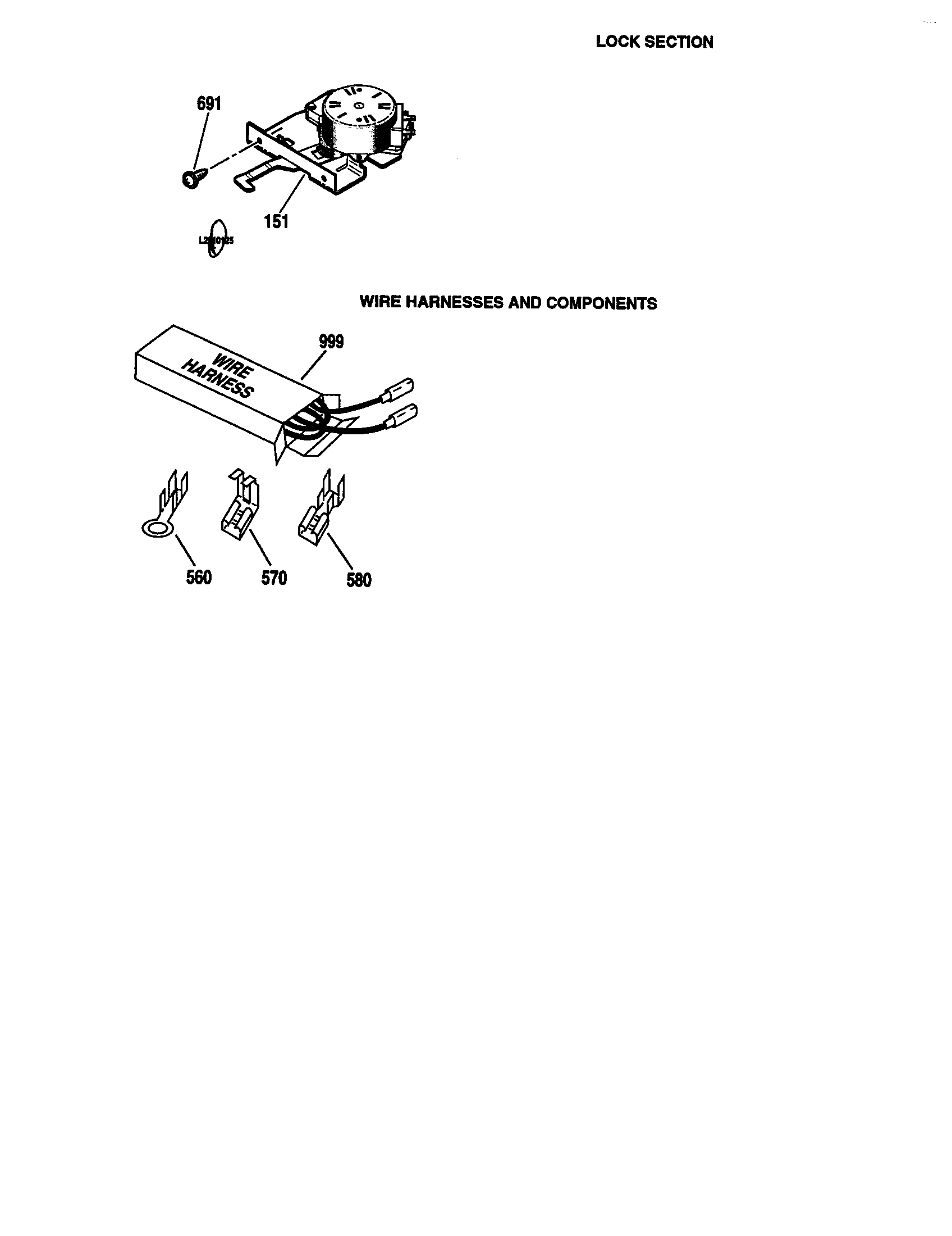 Lock section/wire harness/component